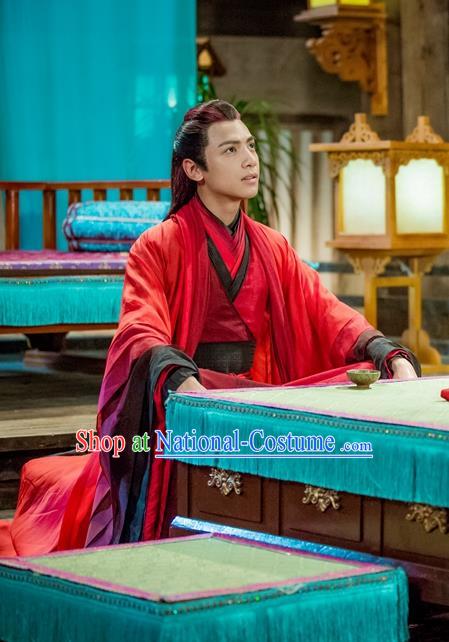 Chinese Ancient King Red Clothing and Jade Hairpin Drama Pingli Fox Yu Yan Apparel Costumes