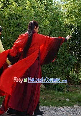 Chinese Ancient King Red Clothing and Jade Hairpin Drama Pingli Fox Yu Yan Apparel Costumes