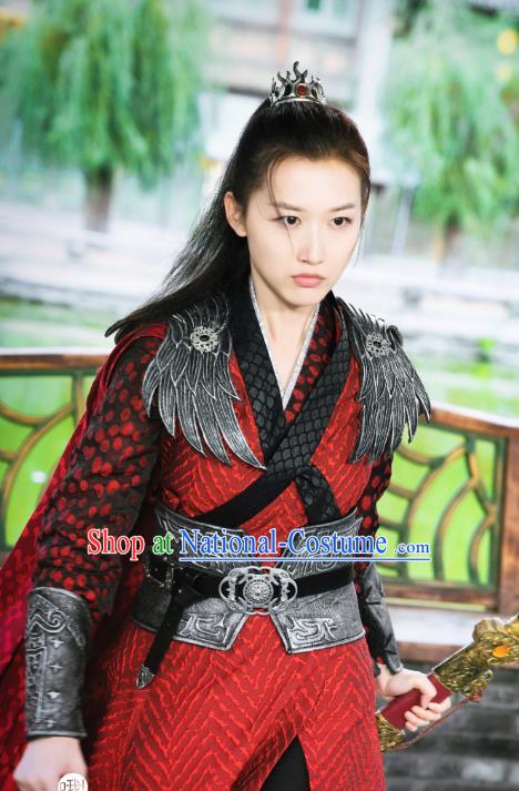 Chinese Ancient Female General Historical Costumes and Hair Accessories Drama Oh My Emperor Wu Shengnan Red Dress