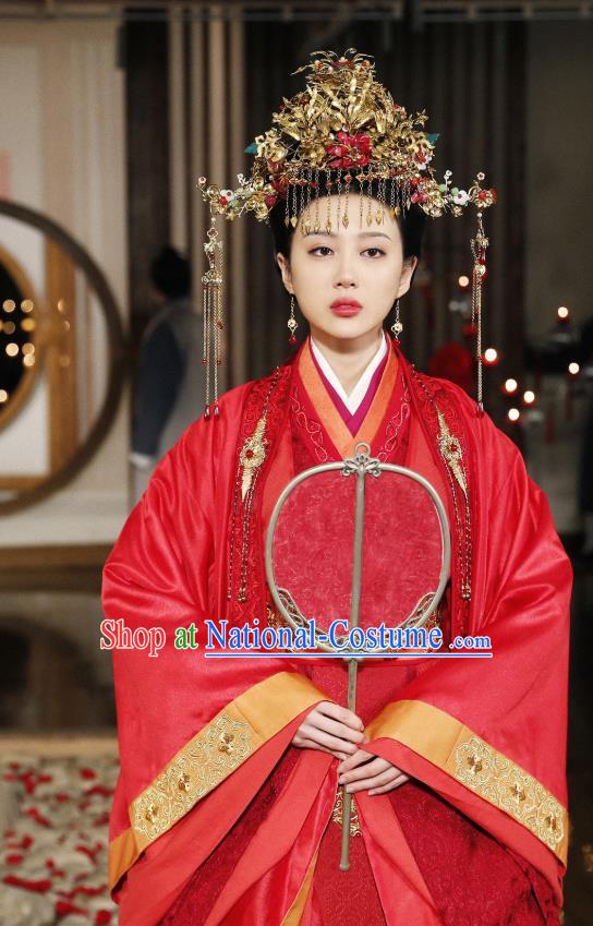 Chinese Ancient Noble Lady Wedding Historical Costumes and Phoenix Coronet Drama Tang Dynasty Tour Lu Xinyue Red Hanfu Dress