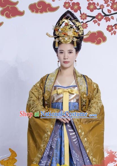 Chinese Ancient Royal Queen Historical Costumes and Headpieces Drama Tang Dynasty Tour Empress Zhangsun Dresses