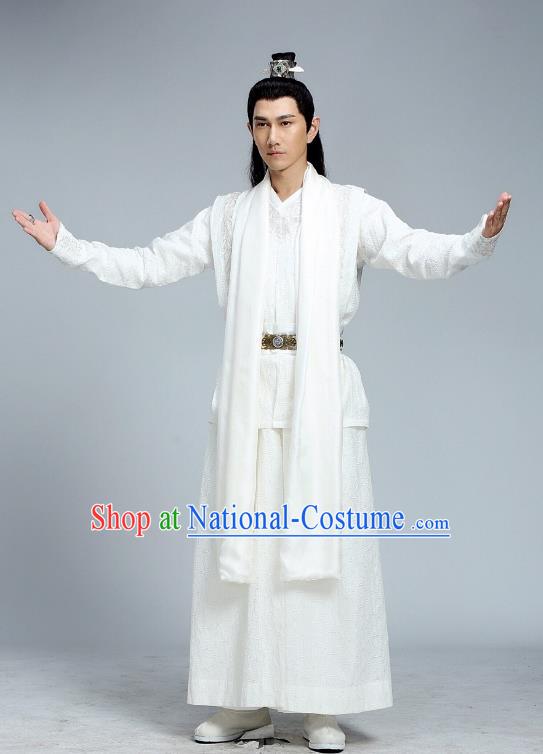 Chinese Ancient Prince Hanfu Clothing and Hairdo Crown Drama The Taosim Crandmaster Swordsman White Costumes