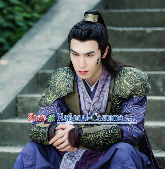 Chinese Ancient Armor Clothing and Jade Hairpin Drama The Taosim Crandmaster Swordsman Han Shang Costumes and Hairdo Crown