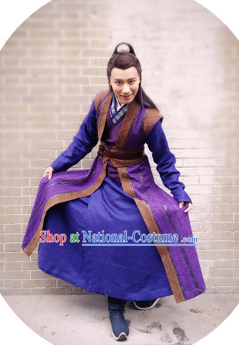 Chinese Ancient Prince Purple Hanfu Clothing and Hairdo Crown Drama The Taosim Crandmaster Swordsman Costumes