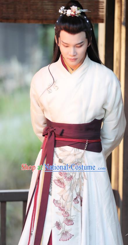 Chinese Ancient Young Knight White Clothing and Headpieces Drama the Birth of the Dream King Swordsman Ji Chuan Costumes