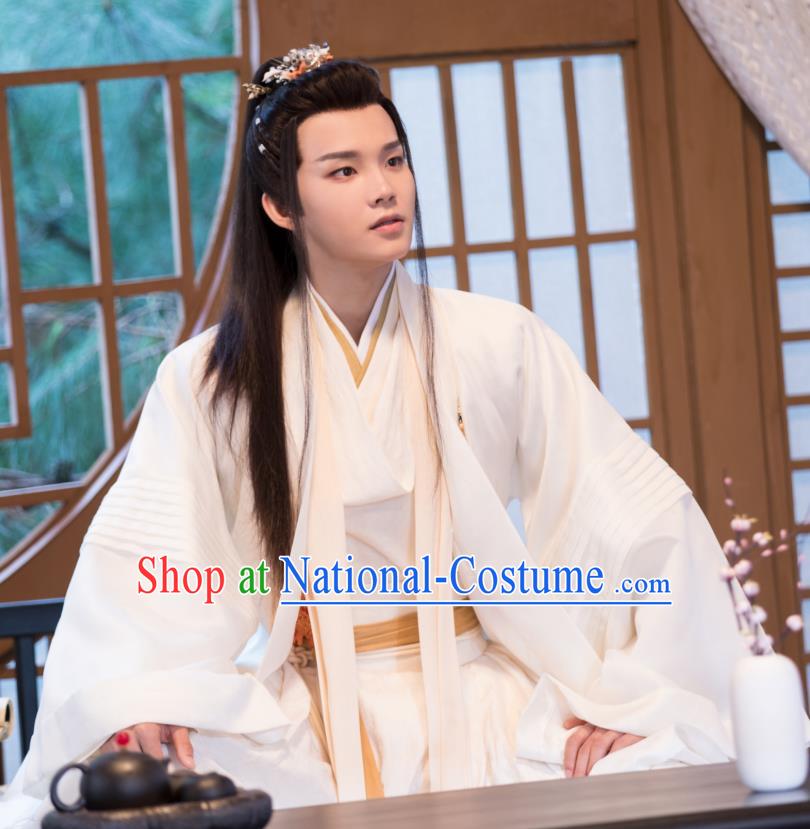 Chinese Ancient Knight White Clothing and Headpieces Drama the Birth of the Dream King Swordsman Ji Chuan Costumes