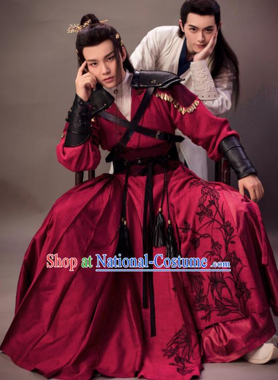 Chinese Ancient Knight Red Clothing and Hairpin Drama the Birth of the Dream King Swordsman Ji Chuan Costumes