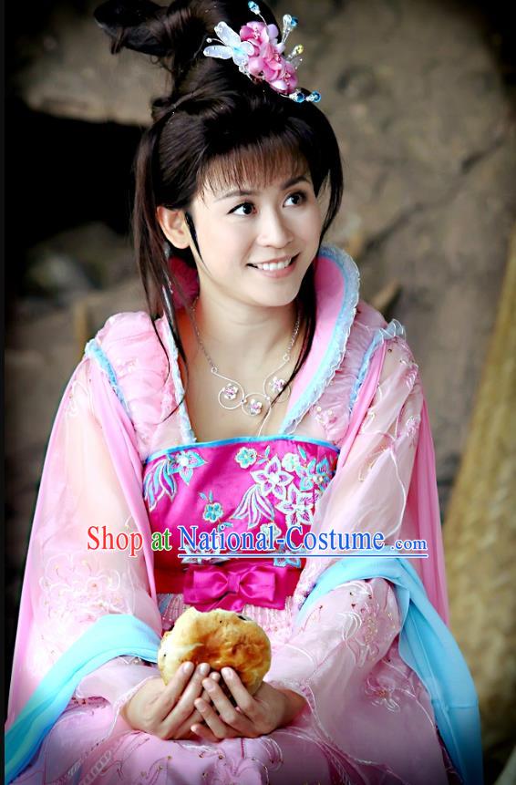 Chinese Ancient Noble Lady Costumes Historical Drama Love Amongst War Wang Baochuan Pink Dress and Hairpins