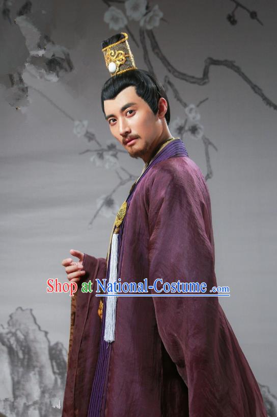 Chinese Ancient King Clothing and Golden Hair Crown Drama Cover the Sky Lord Ji Ao Costumes