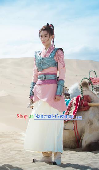 Chinese Ancient Female Swordsman Armor Historical Drama The Taosim Crandmaster Bai Qianji Dress and Hair Accessories