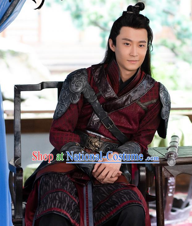 Chinese Ancient Swordsman Red Clothing Drama The Romance of Hua Rong Bodyguard Armor Costumes