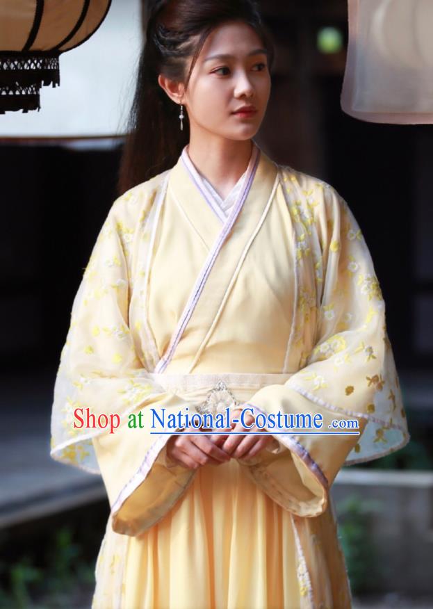 Chinese Ancient Young Lady Historical Costumes Drama Princess at Large Ji Xianyun Yellow Hanfu Dress