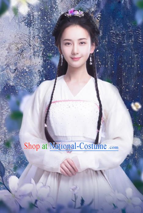 Chinese Ancient Female Historical Costumes Drama Princess at Large Yan Ruoxi Hanfu Dress and Hair Jewelries