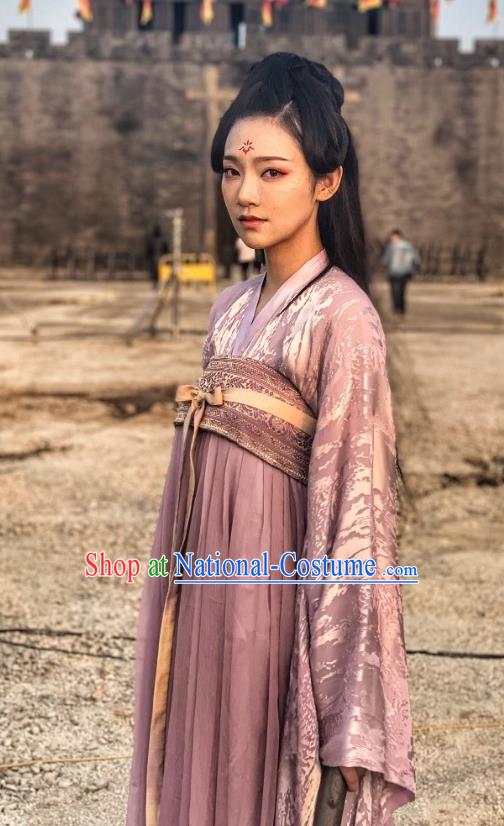 Chinese Ancient Princess Purple Garment Dress and Headdress Drama To Get Her Swordswoman Cha Ruirui Apparels Costumes