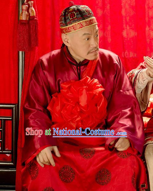 Chinese Ancient Apparels Wedding Garment and Hat Wuxia Drama Happy Mitan Liang Wuchi Costumes