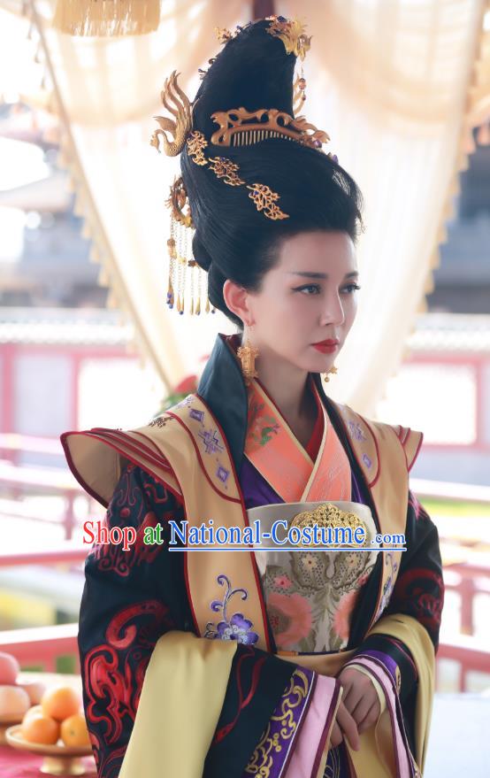 Chinese Wuxia Drama Ancient Queen Garment The King of Blaze Apparels Hanfu Dress and Headderss Empress Costumes