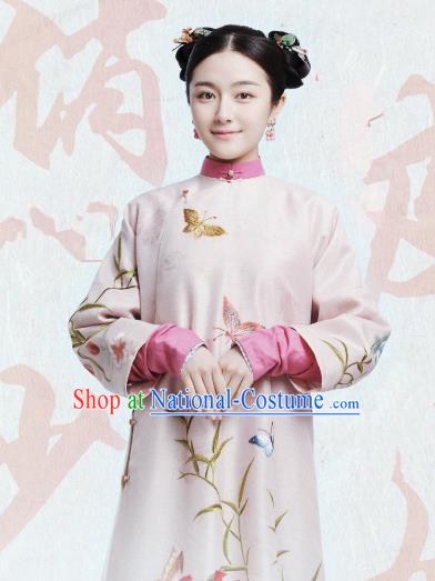 Chinese Ancient Garment Manchu Thirteen Princess Consort Apparels Qipao Dress and Hair Jewelries Drama Dreaming Back to the Qing Dynasty Rani Ming Wei Costumes