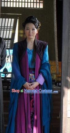 Chinese Ancient Blue Apparels and Headpieces Drama Butterfly Sword Garment Costumes Female Swordsman Gao Jiping Hanfu Dress