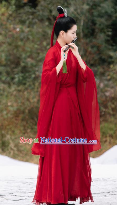 Drama Sansheng Sanshi Pillow Chinese Ancient Infanta of Biyi Bird Tribe Garment Eternal Love of Dream Jie Lu Red Dress and Headpieces