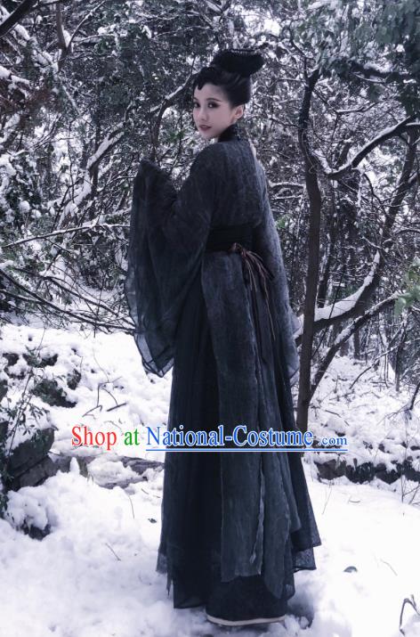 Chinese Ancient Female Swordsman Garment Costumes and Hair Accessories Drama I am A Pet At Dali Temple Chang Hen Black Dress