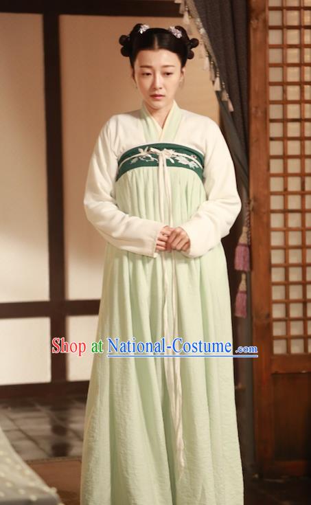 Chinese Ancient Court Maid Apparels Costumes and Headpiece Drama The Starry Night The Starry Sea Maidservant Green Hanfu Dress Garment