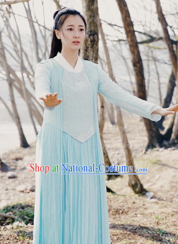 Chinese Ancient Blind Girl Apparels Costumes and Headpiece Drama The Starry Night The Starry Sea Ming Zhu Dress Garment