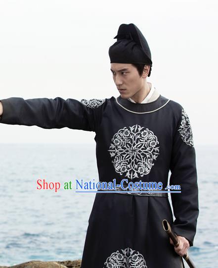 Chinese Ancient Tang Dynasty Swordsman Hanfu Garment Costumes and Hat Drama The Starry Night The Starry Sea Official Lu Xiao Apparels