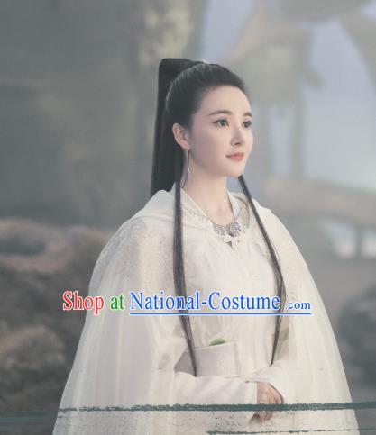 Chinese Ancient Princess of Biyi Bird Tribe Ji Heng Garment Drama Eternal Love of Dream White Dress and Headpieces