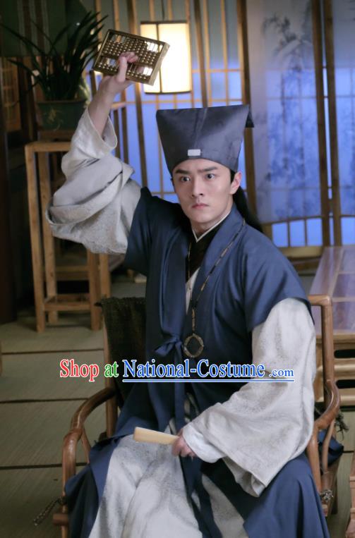 Chinese Ancient Song Dynasty Scholar Clothing and Hat Drama Kai Feng Qi Tan Gongsun Ce Garment Adviser Apparels