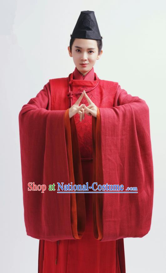 Chinese Ancient Swordsman Red Garment Clothing and Headwear Drama Wu Xin The Monster Killer Liu Qinghu Apparels