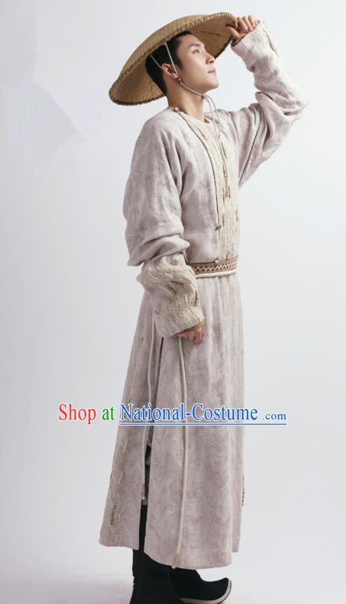 Chinese Ancient Tang Dynasty Swordsman Garment and Bamboo Hat Drama Wu Xin The Monster Killer Apparels Clothing