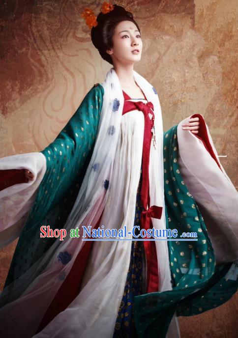 Chinese Ancient Fairy Xue Niang Hanfu Dress Tang Dynasty Apparels Costumes and Headdress Drama Wu Xin The Monster Killer Enchantress Garment