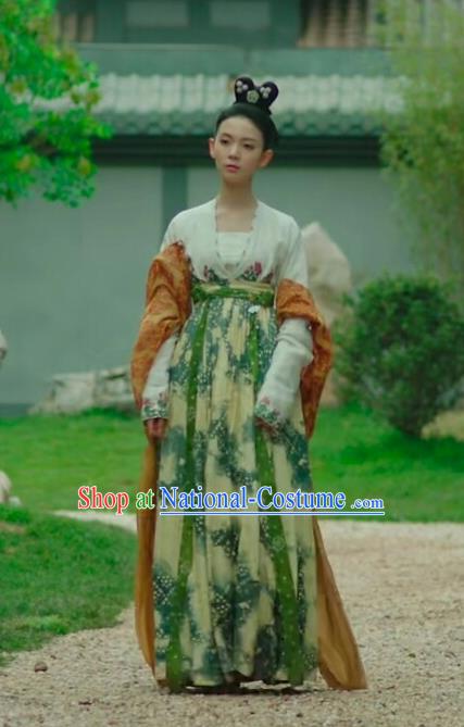 Chinese Ancient Female Swordsman Hanfu Dress Tang Dynasty Apparels Costumes and Headdress Drama Wu Xin The Monster Killer Palace Lady Liu Qingluan Garment