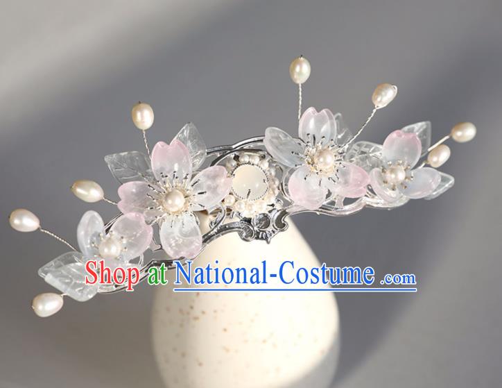 Chinese Ancient White Sakura Hair Clip Jewelry Headwear Hair Accessories Headdress Hairpin for Women