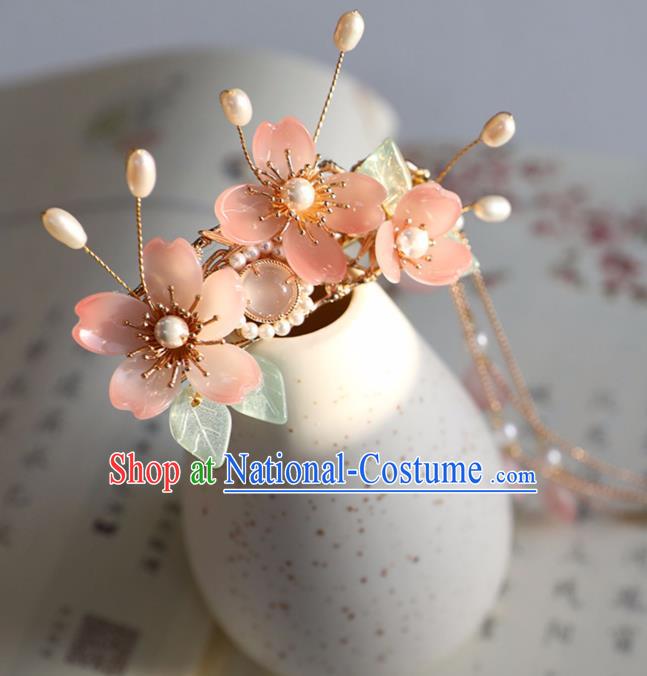 Chinese Ancient Pink Sakura Hair Claw Jewelry Headwear Hair Accessories Headdress Hairpin for Women