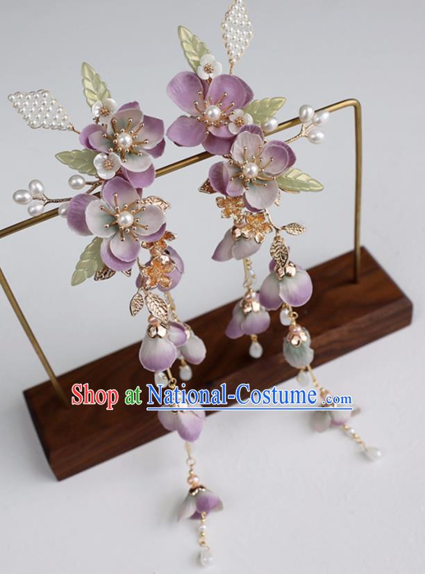 Chinese Ancient Purple Flowers Tassel Hair Claws Jewelry Headwear Hair Accessories Hair Stick for Women