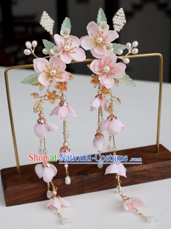 Chinese Ancient Pink Flowers Tassel Hair Claws Jewelry Headwear Hair Accessories Hair Stick for Women