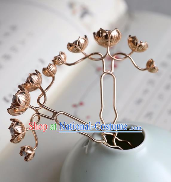 Chinese Ancient Golden Flowers Hair Clips Jewelry Headwear Hair Accessories Ming Dynasty Hairpins for Women