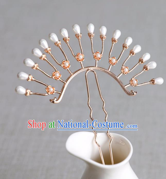 Chinese Ancient Pearls Hair Clip Jewelry Headwear Song Dynasty Hair Accessories Hairpin for Women