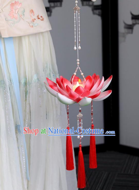 Chinese Ancient Large Red Lotus Lantern Women Accessories Lantern Festival Lamp