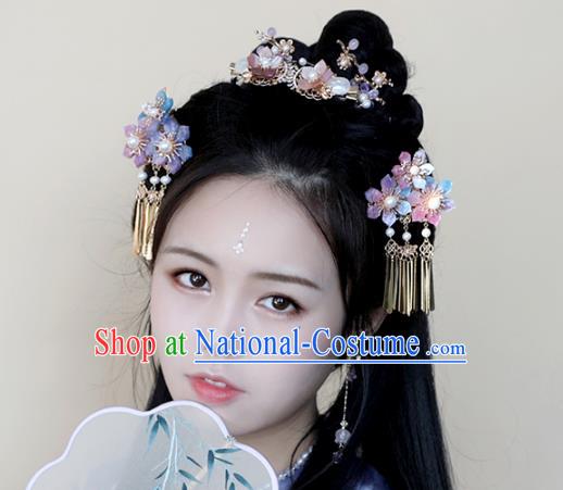 Chinese Ancient Colorful Flowers Hair Claw Jewelry Headwear Hair Accessories Tassel Hair Stick for Women