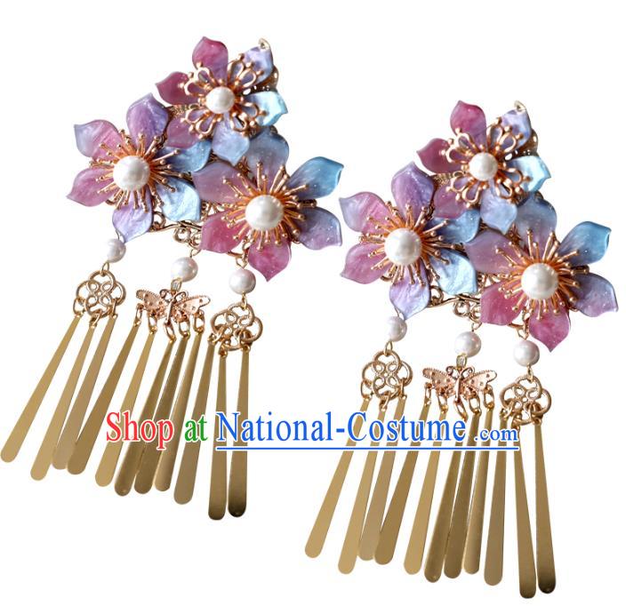 Chinese Ancient Colorful Flowers Hair Claw Jewelry Headwear Hair Accessories Tassel Hair Stick for Women