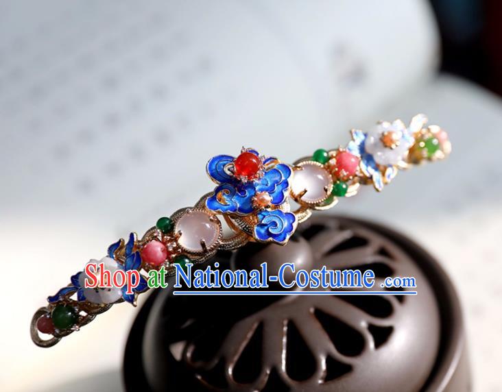 Chinese Ancient Gems Jewelry Hair Clip Headwear Hair Accessories Ming Dynasty Women Cloisonne Hairpin