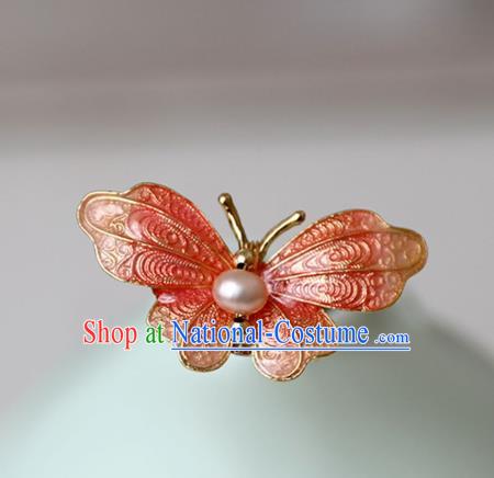 Chinese Ancient Hanfu Cloisonne Orange Butterfly Hair Clip Women Headwear Hairpin Hair Accessories