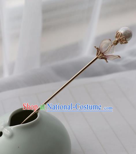 Chinese Ancient Women Pink Flower Hair Clip Headwear Hanfu Hair Accessories Hairpin