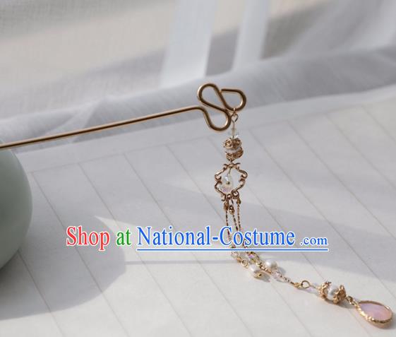 Chinese Ancient Women Pink Hair Clip Headwear Hair Accessories Tassel Hanfu Hairpin