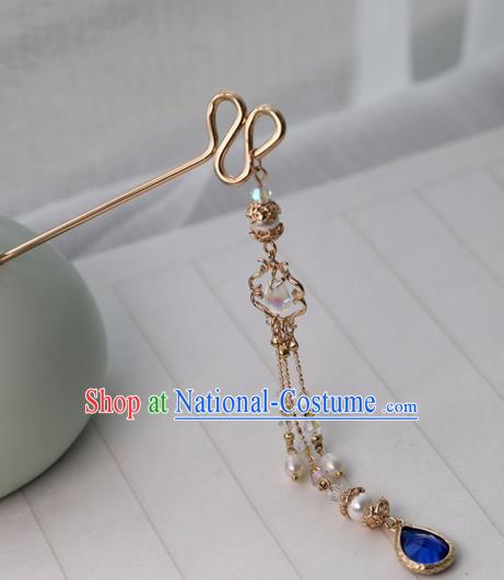 Chinese Ancient Women Royalblue Hair Clip Headwear Hair Accessories Tassel Hanfu Hairpin