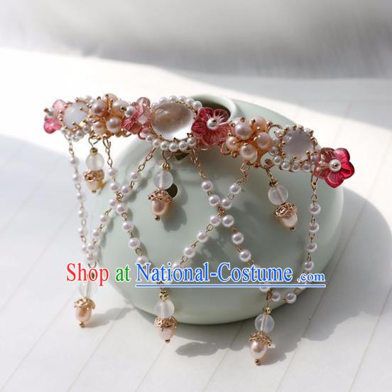 Chinese Ancient Women Red Plum Hairpin Hair Clip Headwear Hair Accessories Pearls Tassel Hanfu Hair Crown