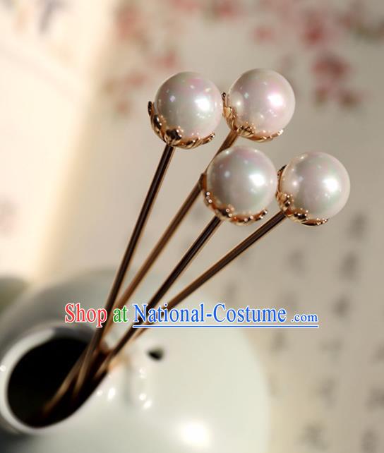 Chinese Ancient Pearl Hair Clip Headwear Women Hair Accessories Ming Dynasty Court Hairpins