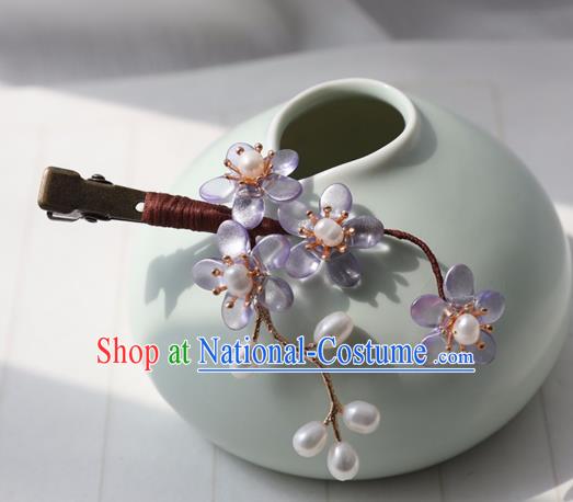 Chinese Ancient Women Purple Flowers Hair Claw Hairpin Headwear Hair Accessories Hanfu Hair Stick